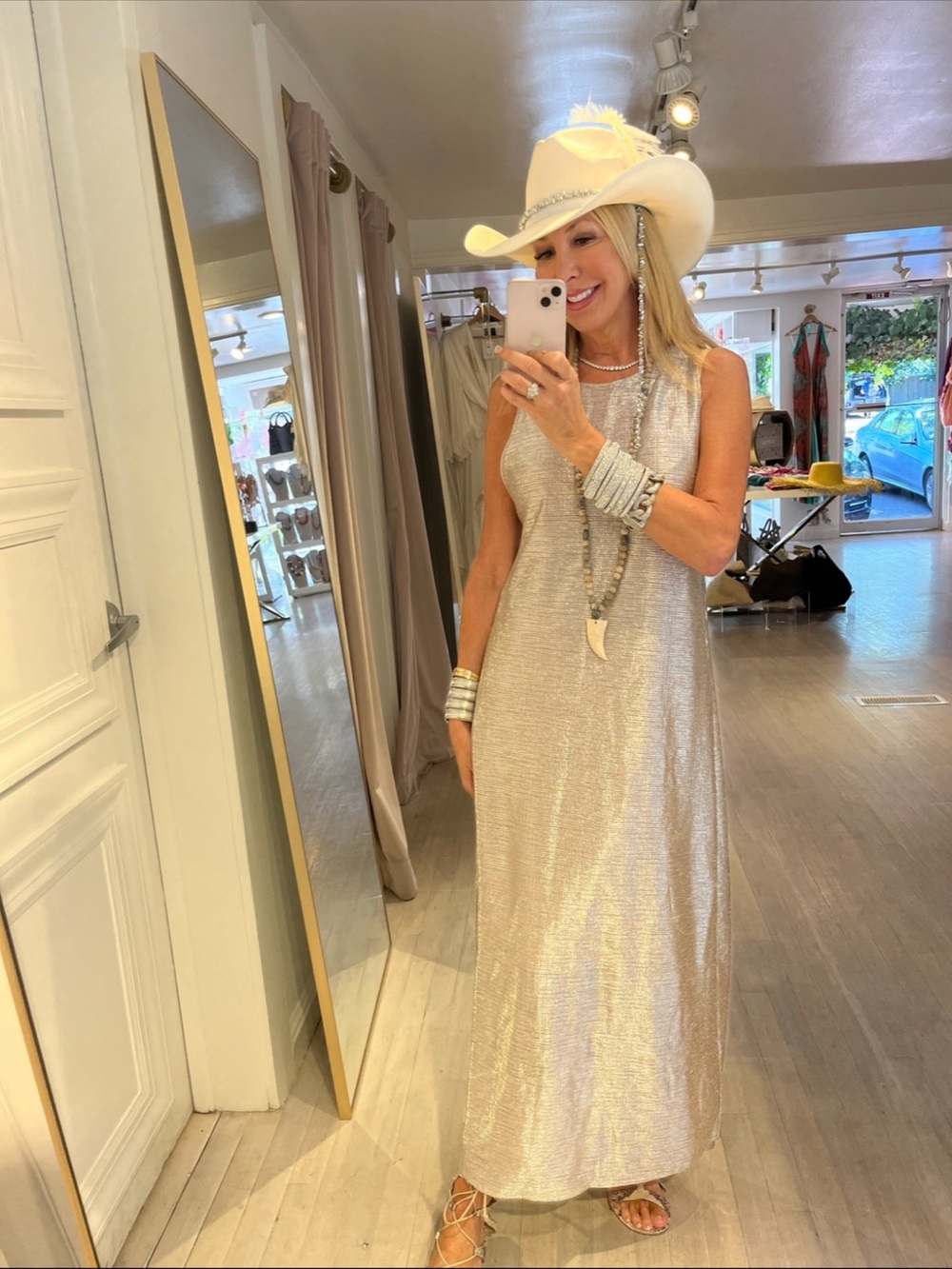 Sleeveless Metallic Maxi Dress - Silver